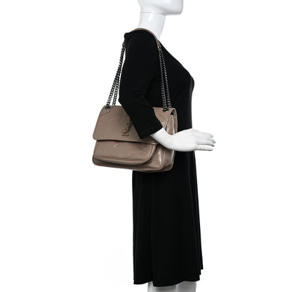 Saint Laurent Crinkled Calfskin Matelasse Monogram Medium Niki Chain Satchel Dusty Grey 2 of 11