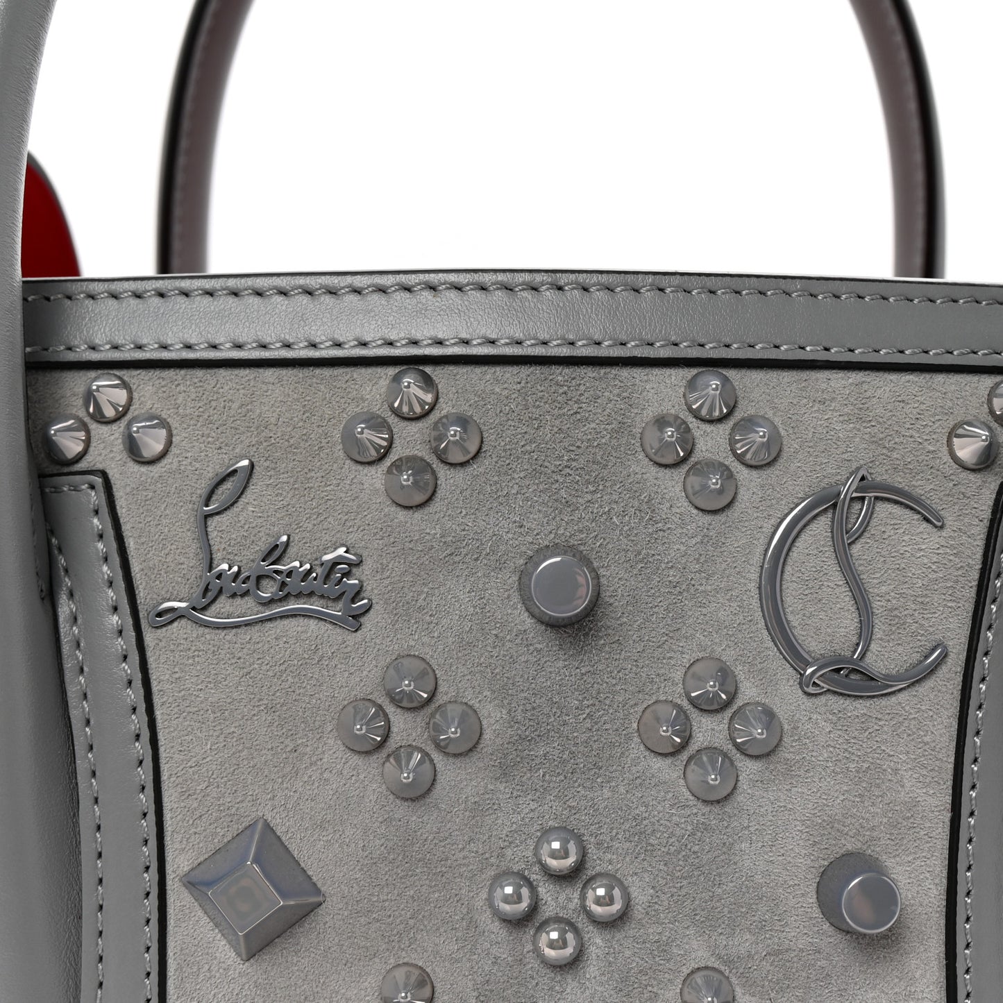 Calfskin Suede Spikes Loubinthesky Medium Paloma Grey