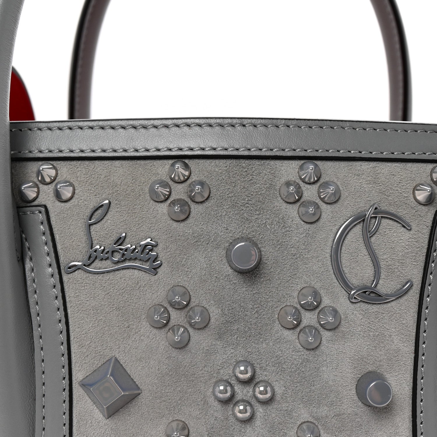 Christian Louboutin Calfskin Suede Spikes Loubinthesky Medium Paloma Grey 7 of 9