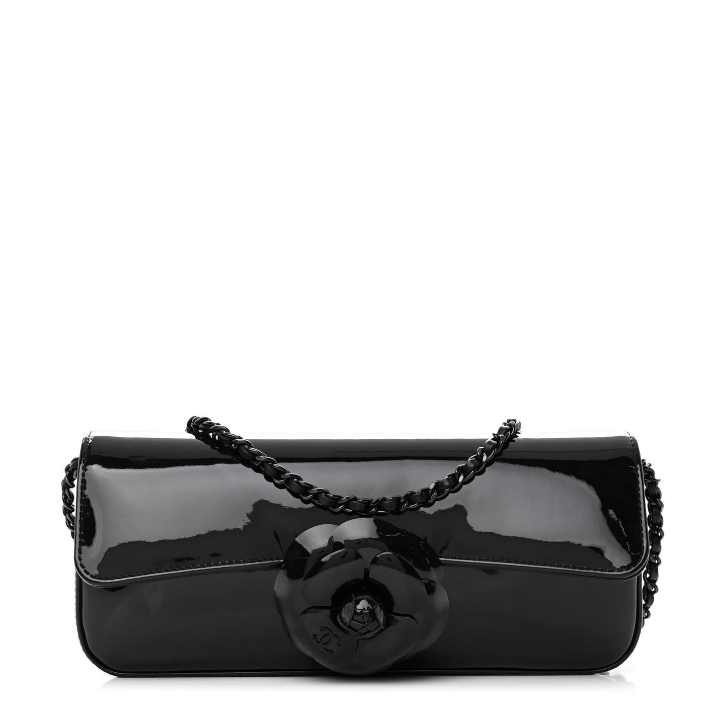 Patent Calfskin Camellia E/W Flap So Black