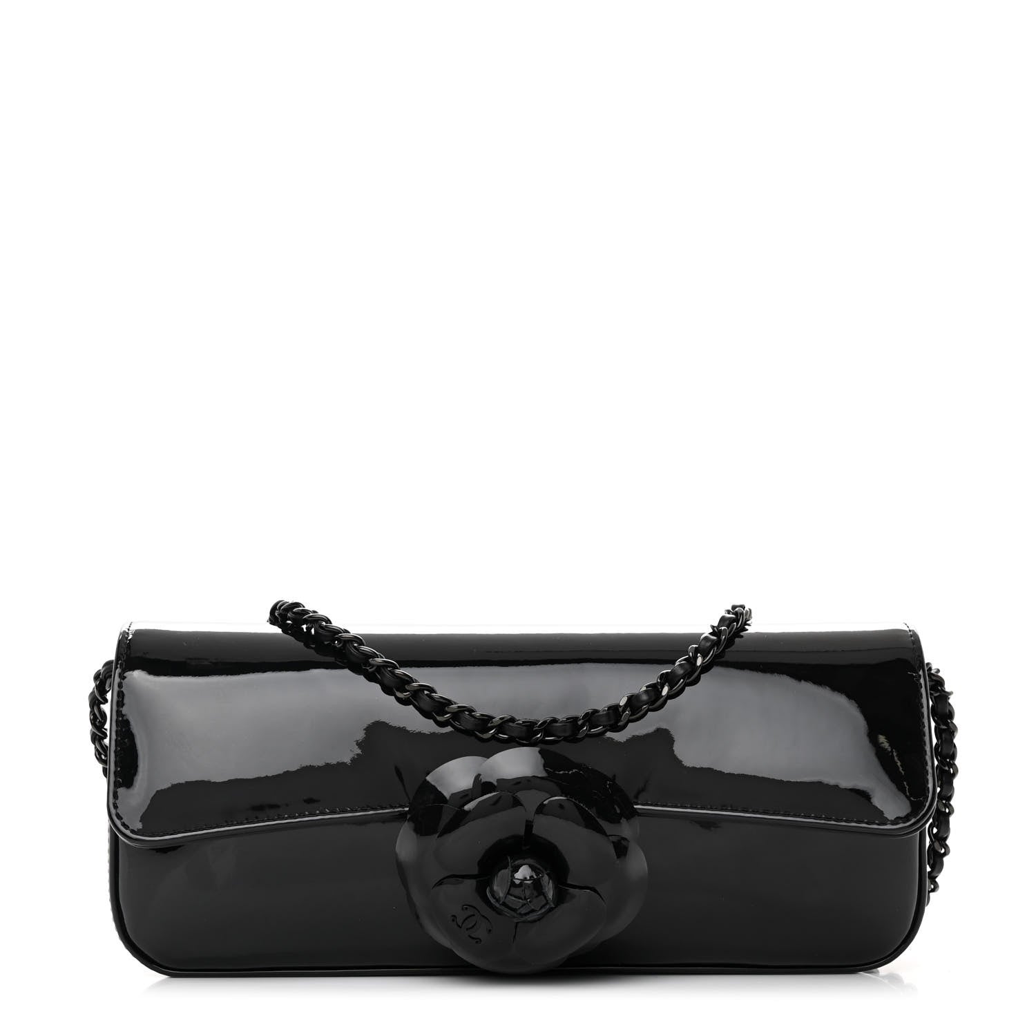 Chanel Patent Calfskin Camellia E/W Flap So Black 1 of 11