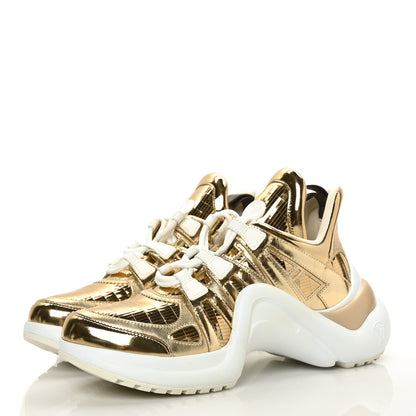 Louis Vuitton Metallic Calfskin Technical Nylon LV Archlight Sneakers 39 Gold White 3 of 7