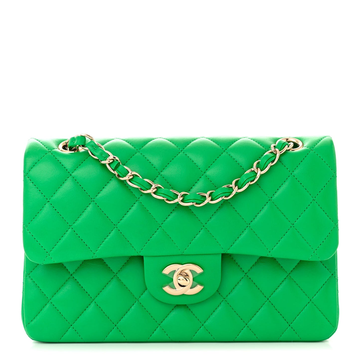 Lambskin Quilted Small Double Flap Green