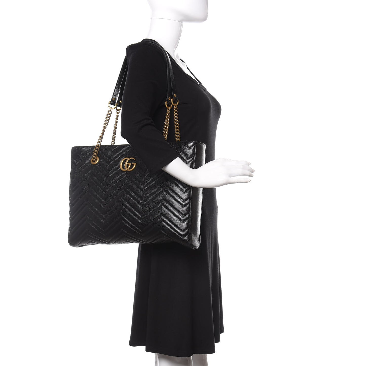 Vintage Calfskin Matelasse Medium GG Marmont Slim Tote Black