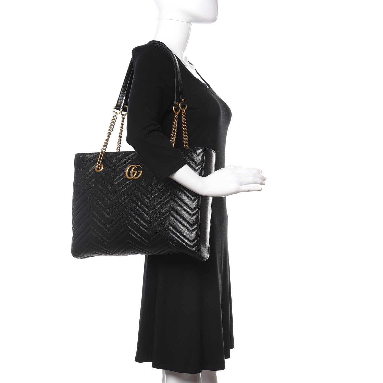 Gucci Vintage Calfskin Matelasse Medium GG Marmont Slim Tote Black 2 of 10