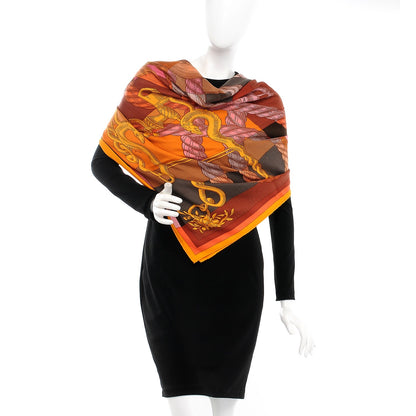 Hermes Cashmere Silk Della Cavalleria Shawl 140 Soleil Rose Brun 2 of 7
