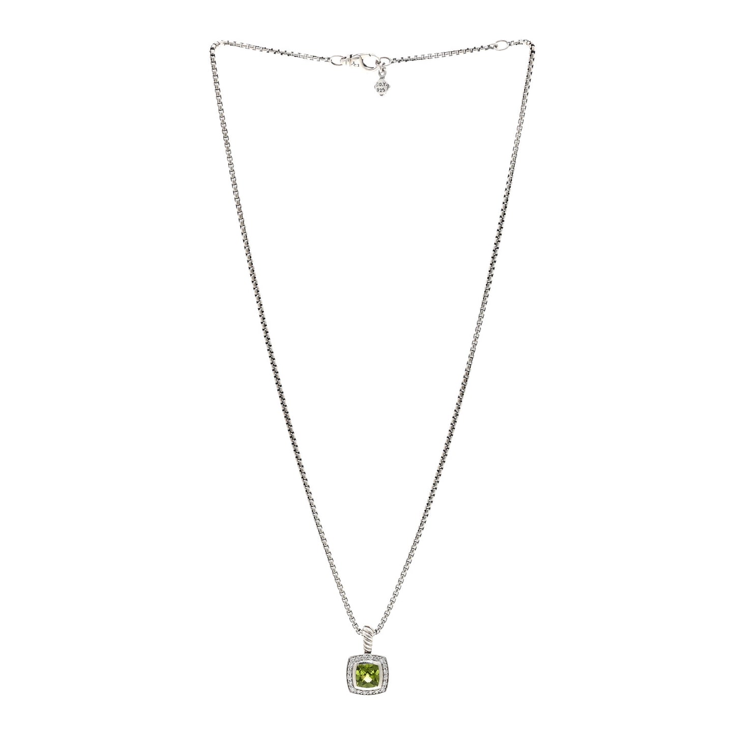 Sterling Silver Diamond Peridot 7mm Petite Albion Pendant Necklace