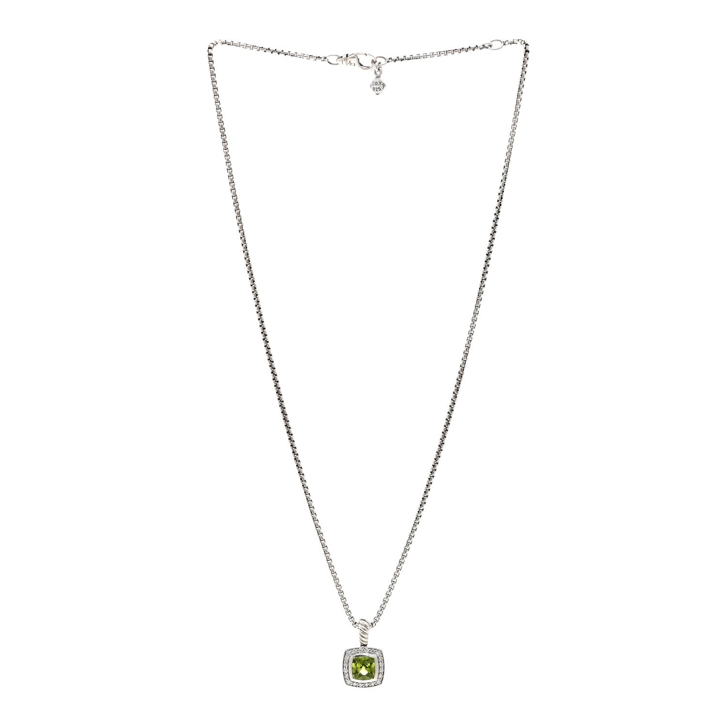 David Yurman Sterling Silver Diamond Peridot 7mm Petite Albion Pendant Necklace 3 of 4