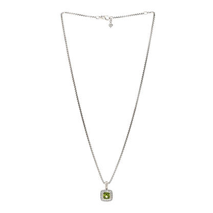 David Yurman Sterling Silver Diamond Peridot 7mm Petite Albion Pendant Necklace 3 of 4