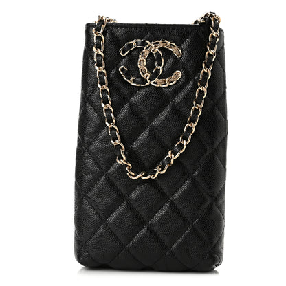 Chanel Caviar Quilted French New Wave Phone Holder With Chain Black 1 of 12