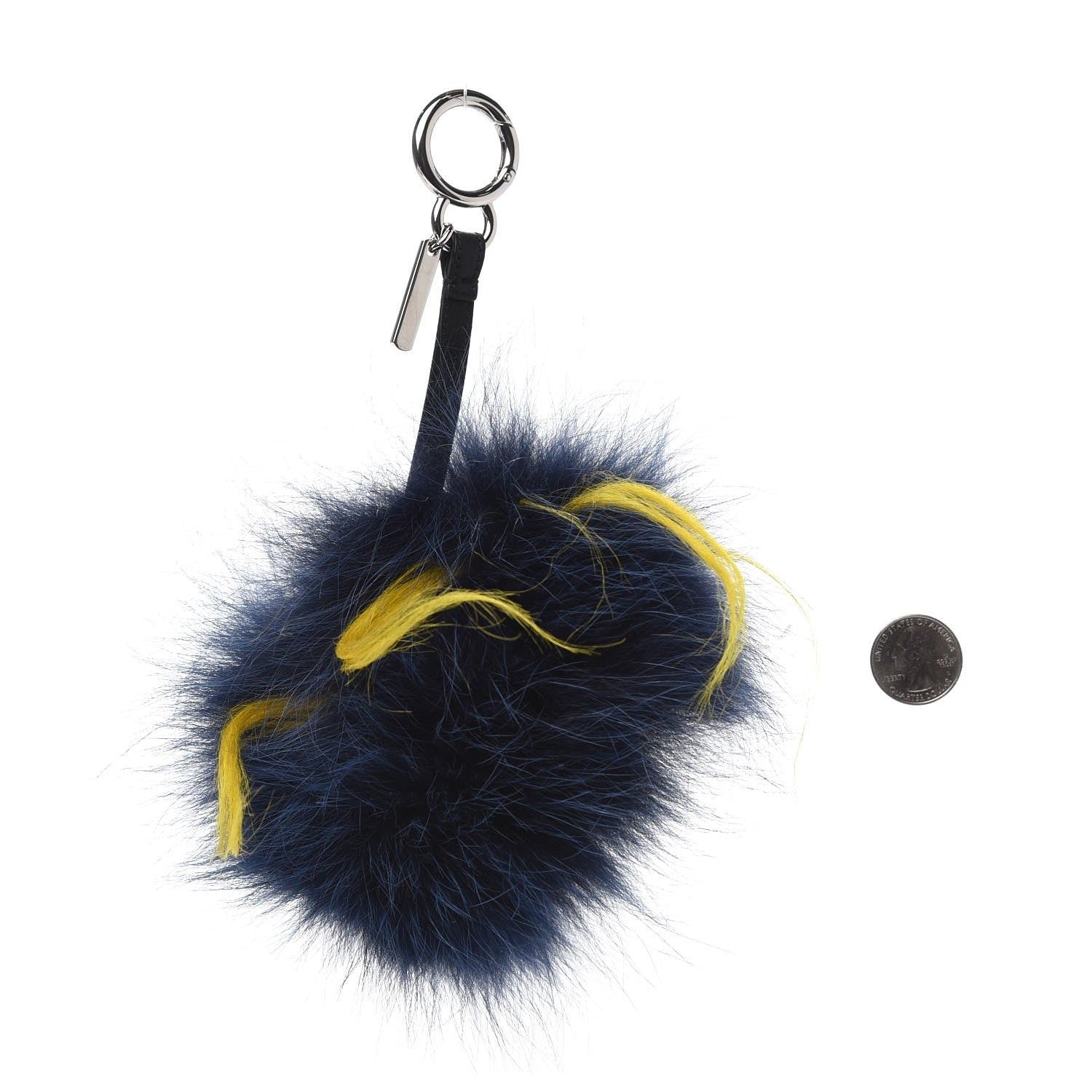 Fendi Fox Rabbit Goat Mink Fur Vitello Flamingo Zesty Monster Bag Bug Charm Navy Yellow 2 of 3