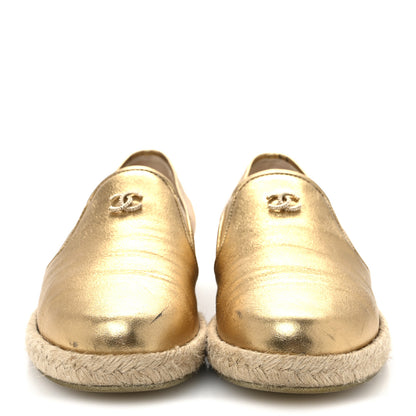 Chanel Metallic Lambskin CC Mocassin Loafers 37.5  Gold 3 of 10