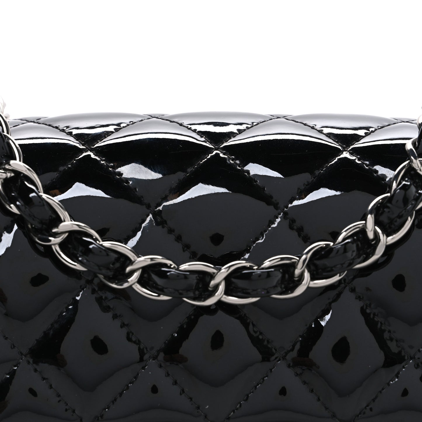 Patent Calfskin Quilted Mini Rectangular Flap Black