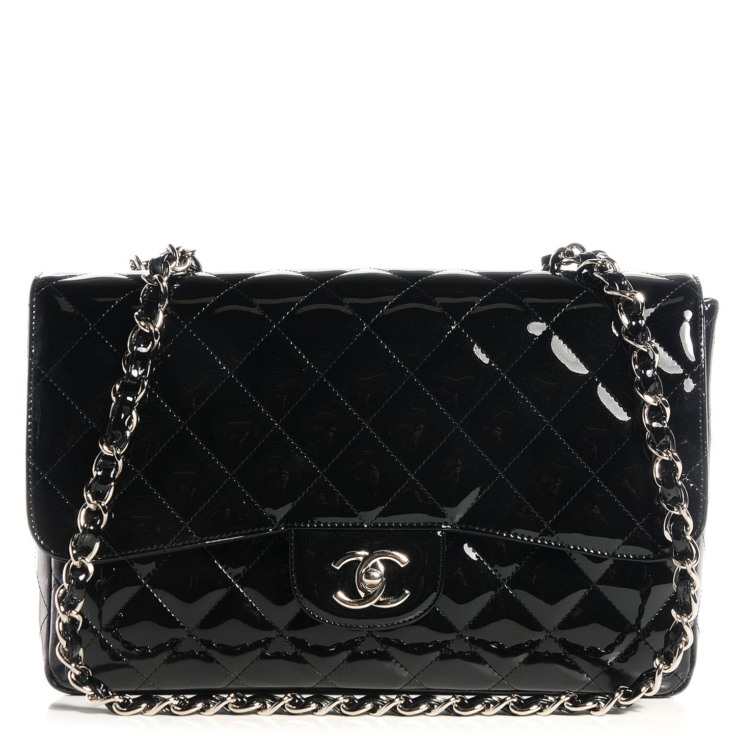 Glitter Patent Jumbo Single Flap Black