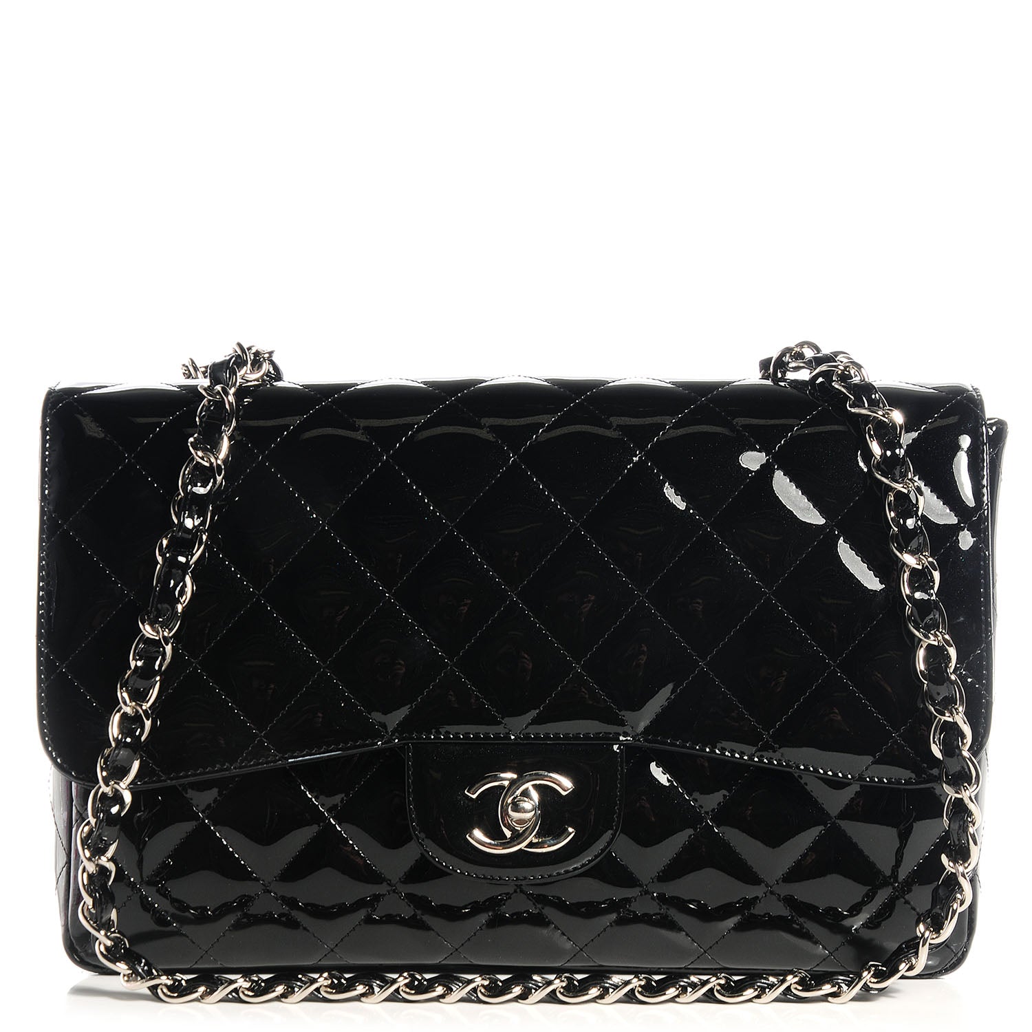 Chanel Glitter Patent Jumbo Single Flap Black 1 of 9