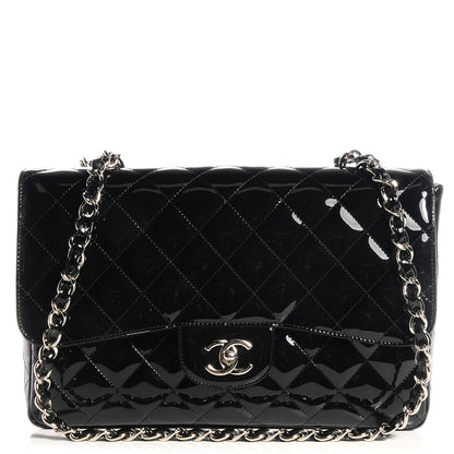 Chanel Glitter Patent Jumbo Single Flap Black 1 of 9