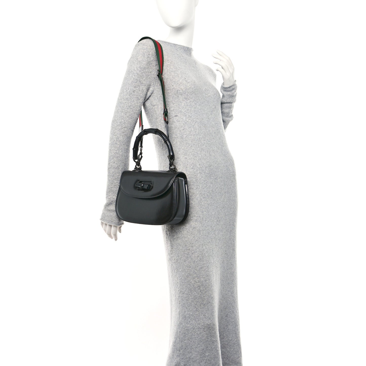 Boarded Dyana Lux Calfskin Web Monochrome Medium Bamboo 1947 Top Handle Bag Black