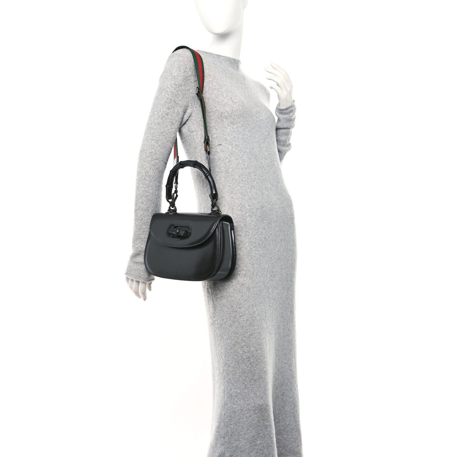 Gucci Boarded Dyana Lux Calfskin Web Monochrome Medium Bamboo 1947 Top Handle Bag Black 2 of 12