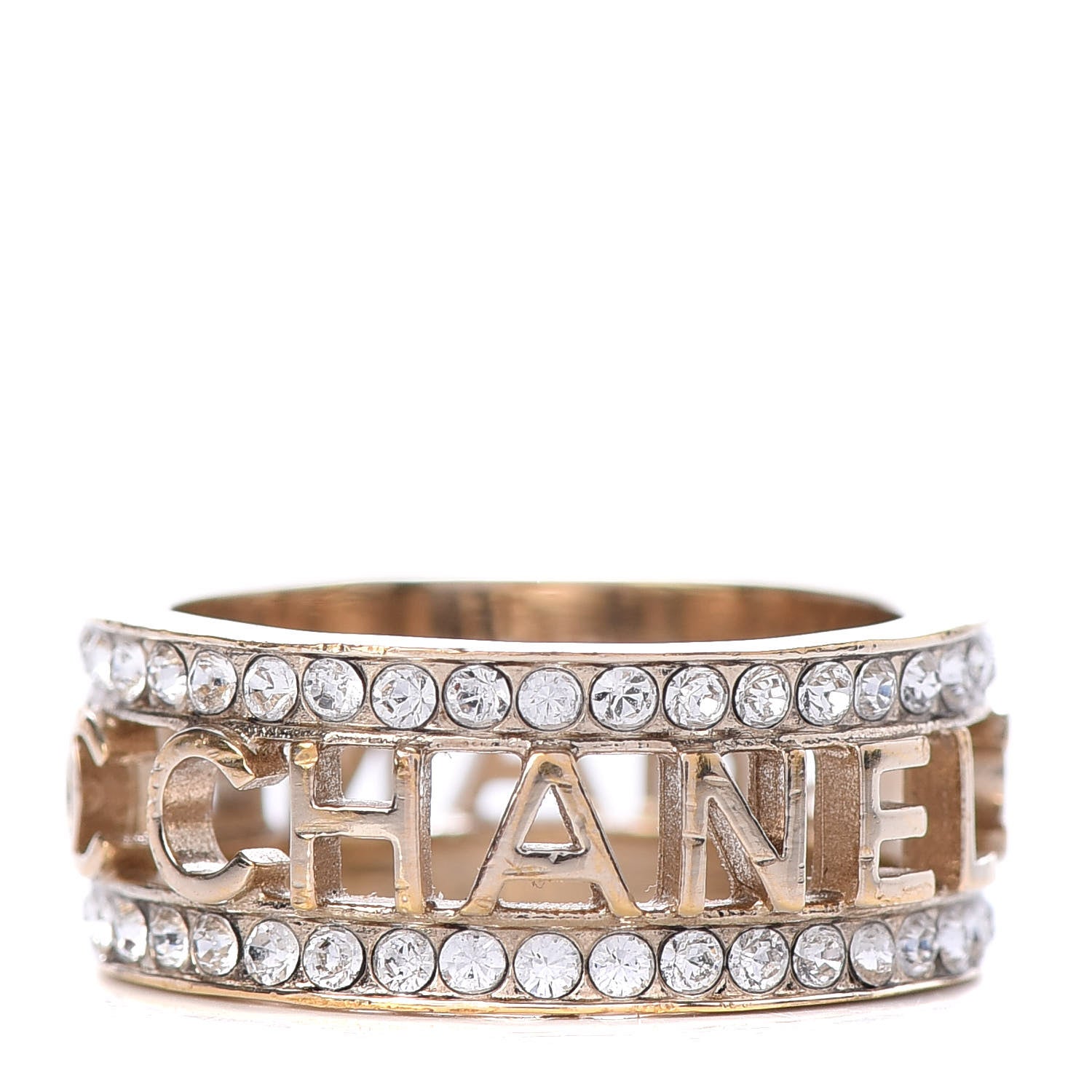 Chanel Crystal Logo Ring 7 Gold 1 of 5