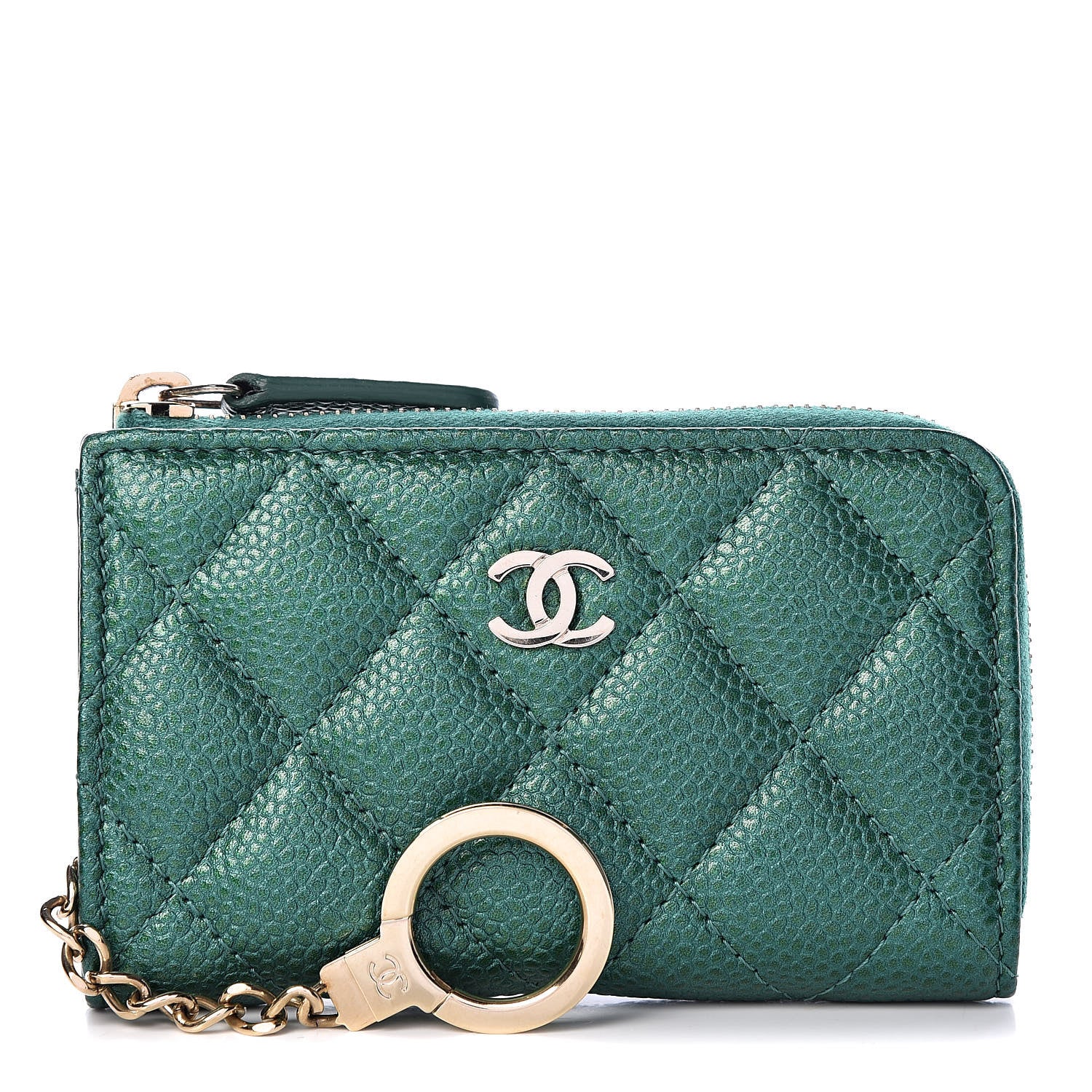 Chanel Metallic Caviar Quilted Key Holder Case Green 1 of 8
