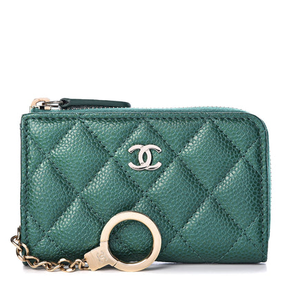 Chanel Metallic Caviar Quilted Key Holder Case Green 1 of 8