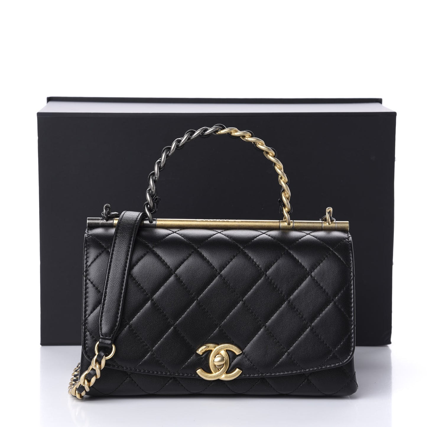Lambskin Quilted La Parisienne Top Handle Flap Black