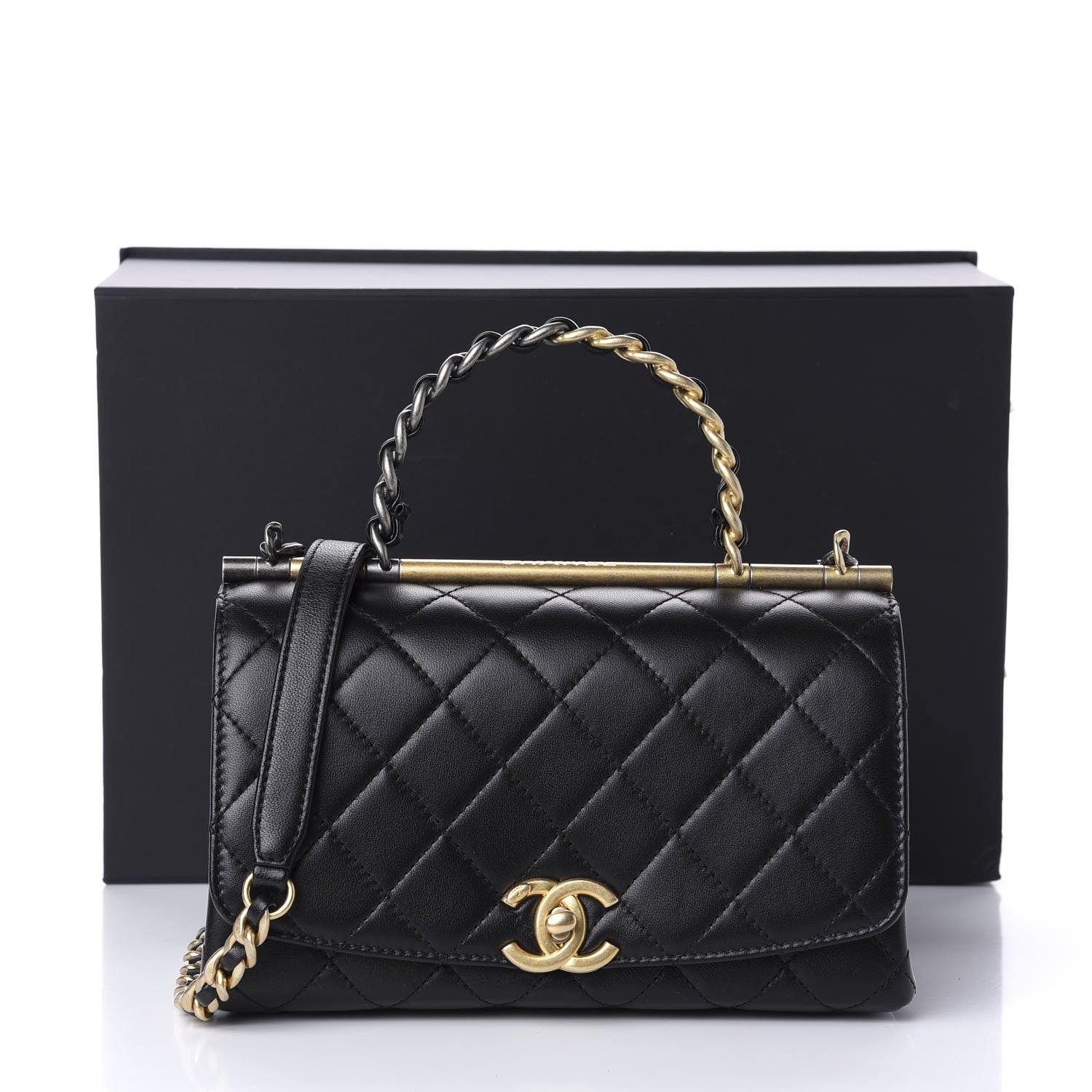 Chanel Lambskin Quilted La Parisienne Top Handle Flap Black 12 of 12