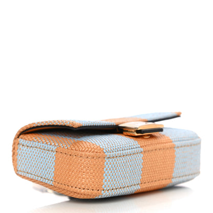 Fendi Raffia Pequin Gingham Woven Nano Baguette Charm Giallo Celeste 2 of 9
