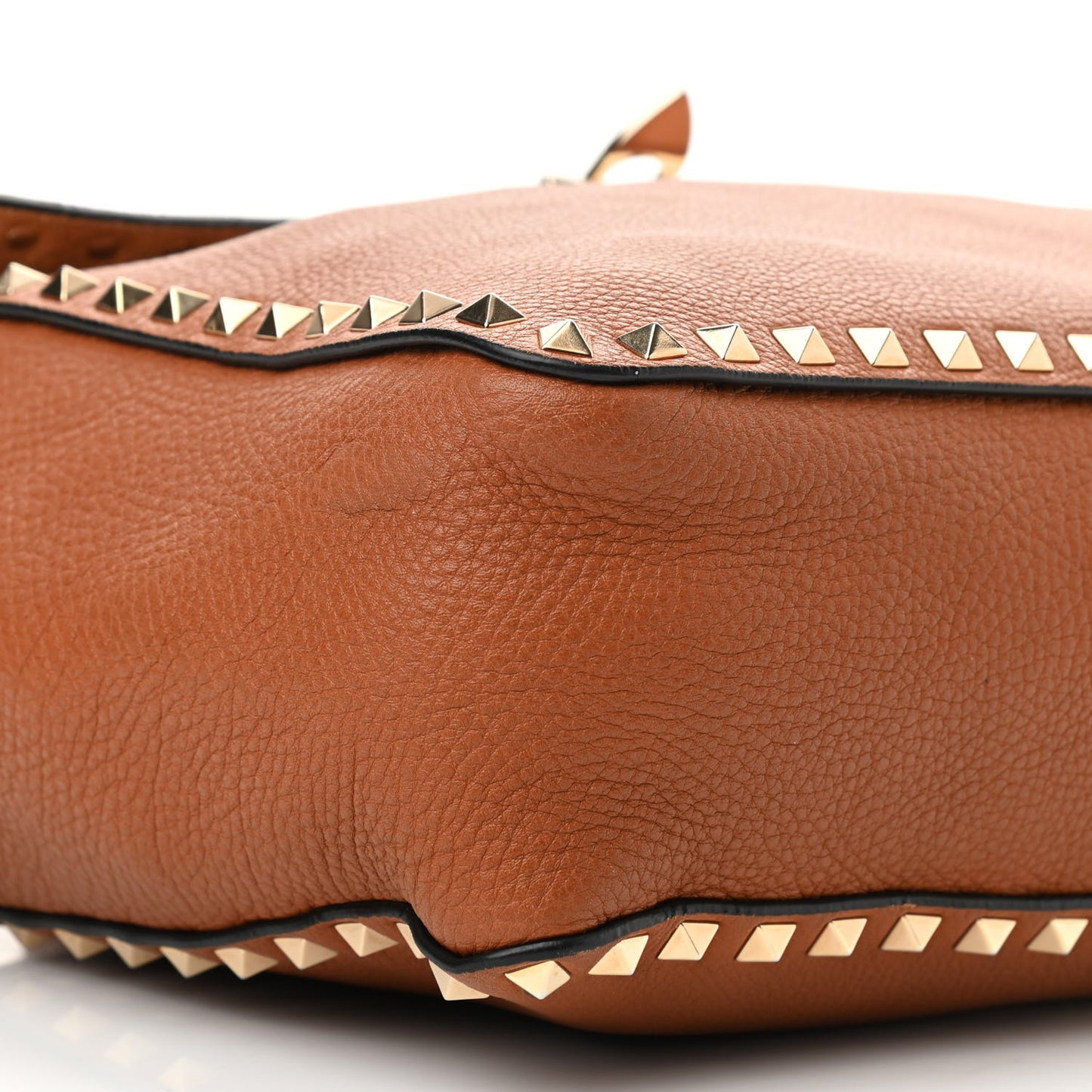 Pebbled Calfskin Rockstud Flip Lock Flap Messenger Satchel Light Cuir