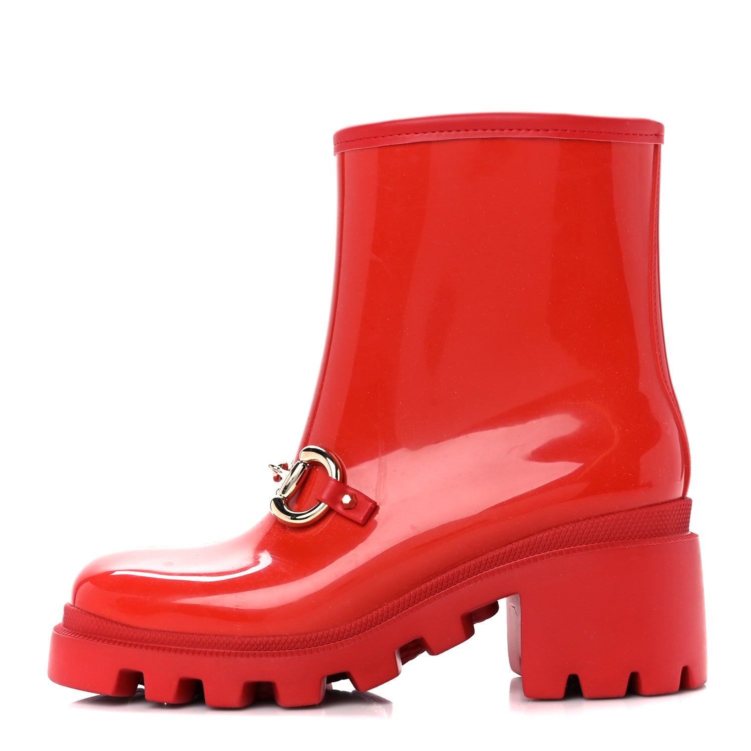 Gucci Rubber Womens Horsebit Ankle Boots 37 Maple Red 1 of 8