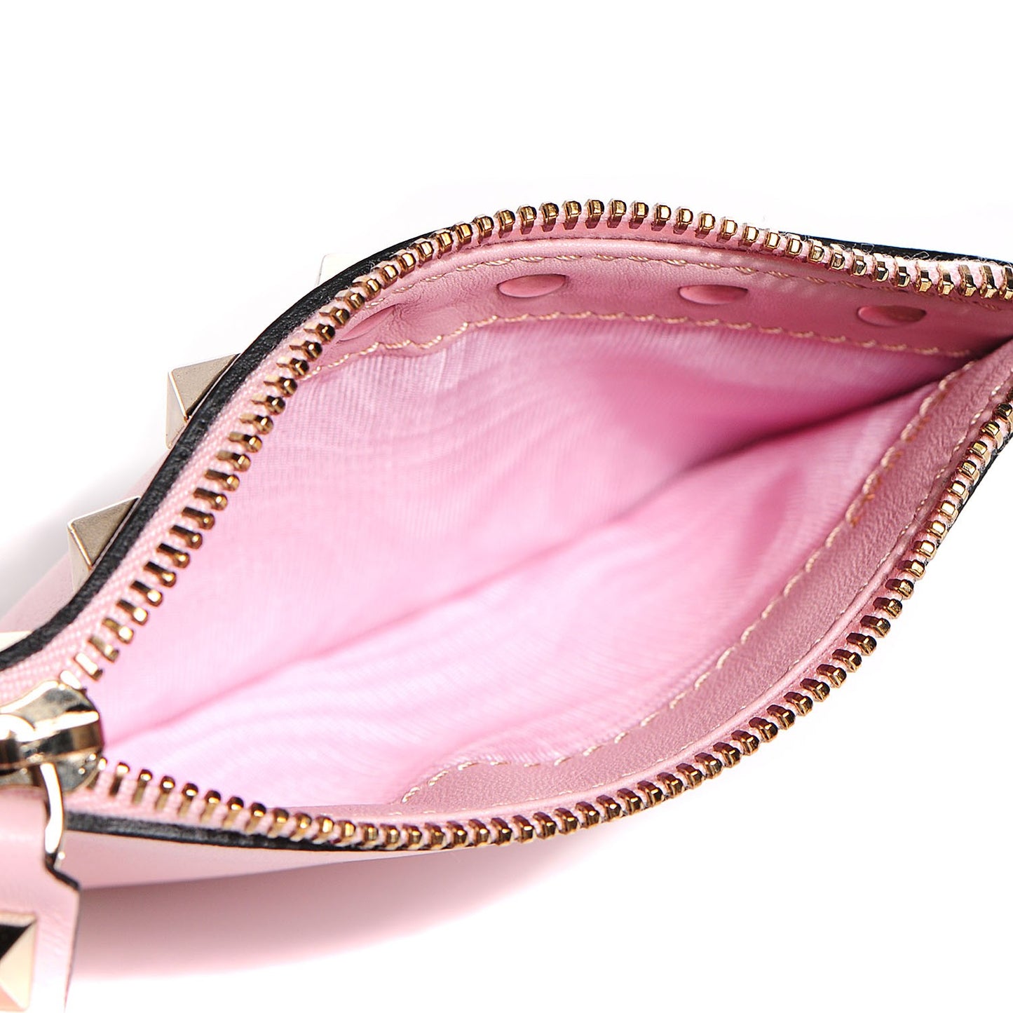 Calfskin Rockstud Coin Case Card Holder Water Rose