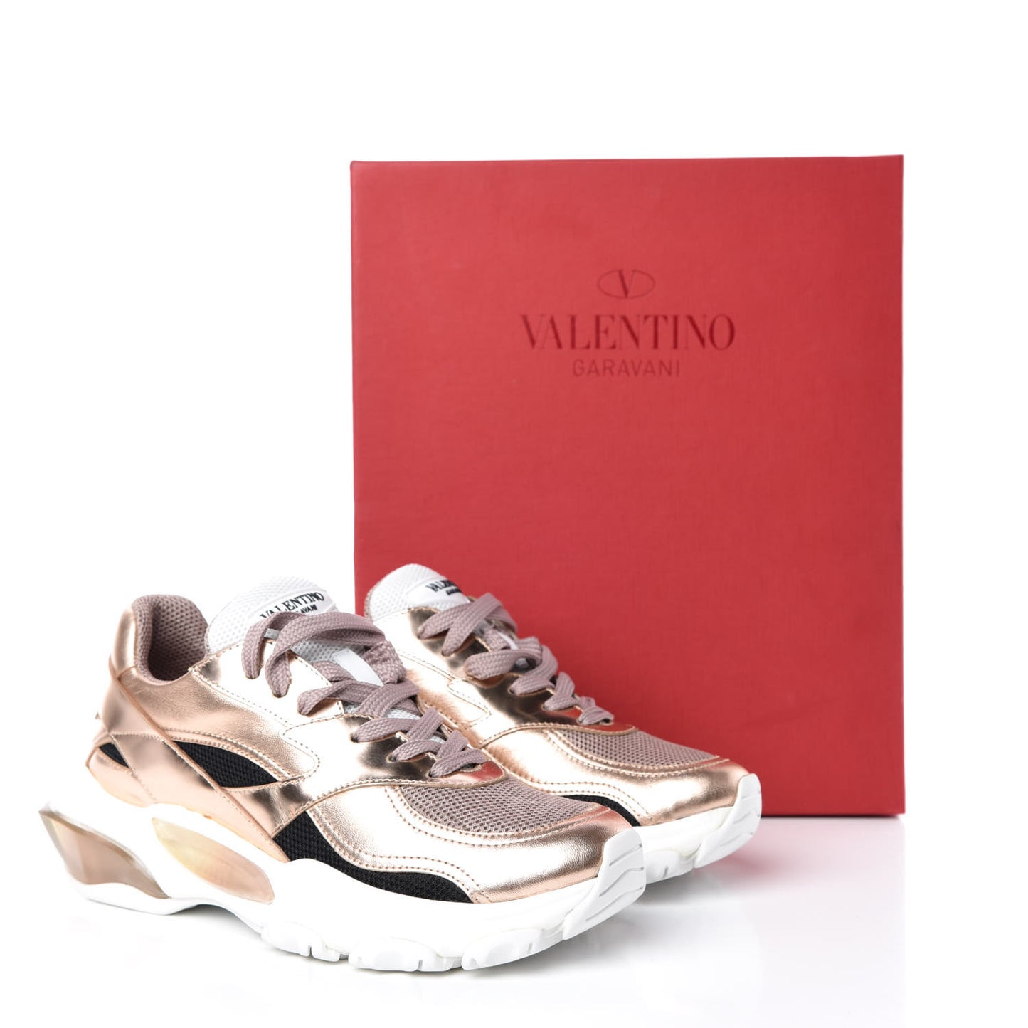 Metallic Nappa Patent Bounce Sneakers 36.5 Rose Gold