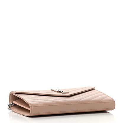 Saint Laurent Grain De Poudre Matelasse Chevron Cassandre Chain Wallet Pale Pink 4 of 11