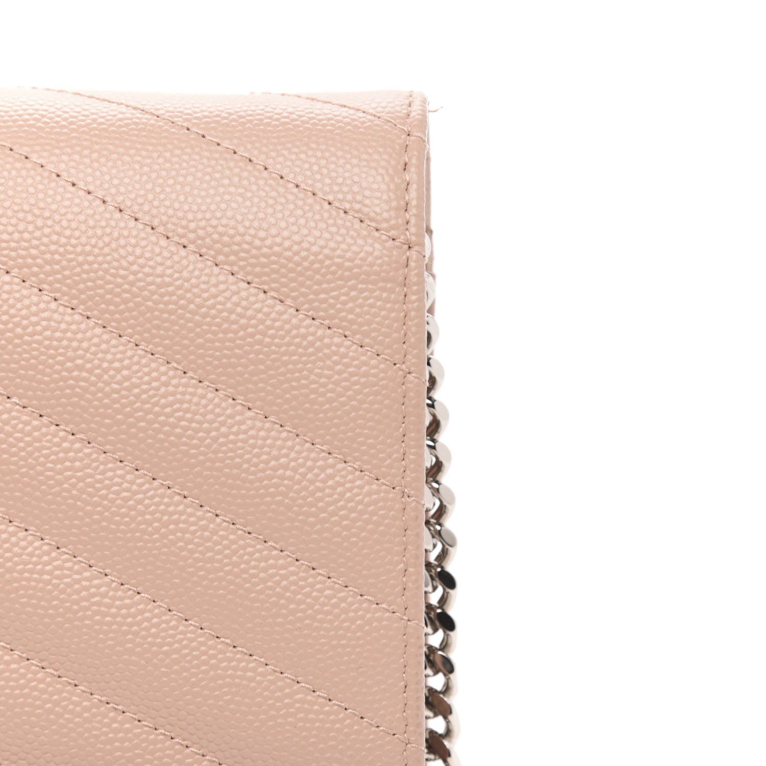 Saint Laurent Grain De Poudre Matelasse Chevron Monogram Chain Wallet Pale Pink 10 of 11