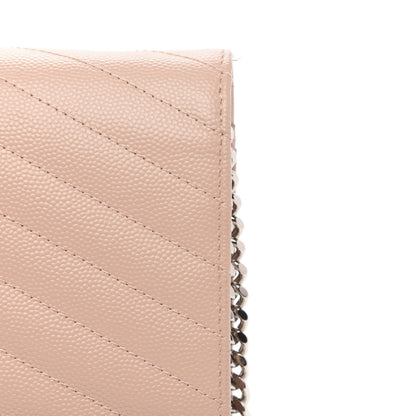 Saint Laurent Grain De Poudre Matelasse Chevron Monogram Chain Wallet Pale Pink 10 of 11