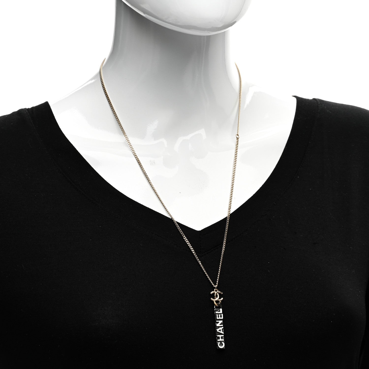 Chanel Enamel CC Logo Chain Necklace Ruthenium White 2 of 4
