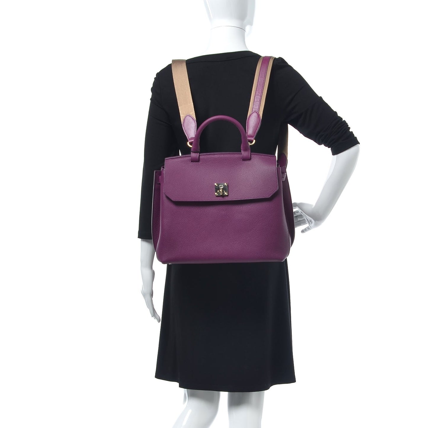 Grained Calfskin Large Milla Convertible Backpack Mystic Purple