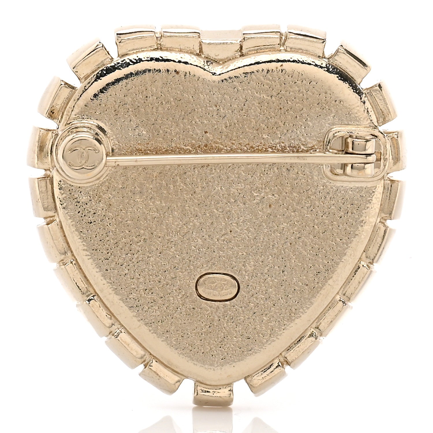 Chanel Resin Crystal CC Logo Heart Brooch Pearly White Gold 3 of 5