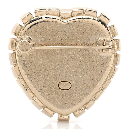 Chanel Resin Crystal CC Logo Heart Brooch Pearly White Gold 3 of 5