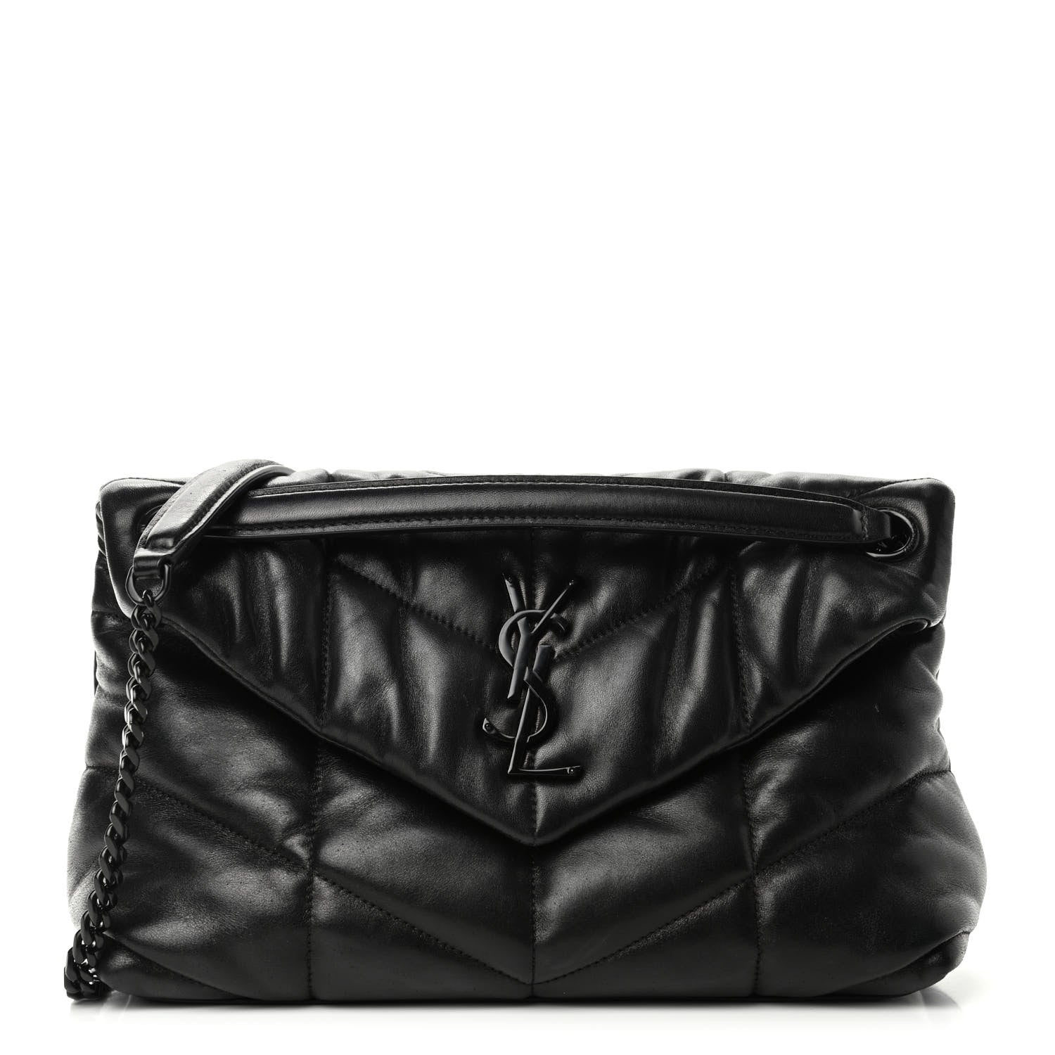 Saint Laurent Lambskin Quilted Small Loulou Puffer Monogram Chain Satchel Black 1 of 6