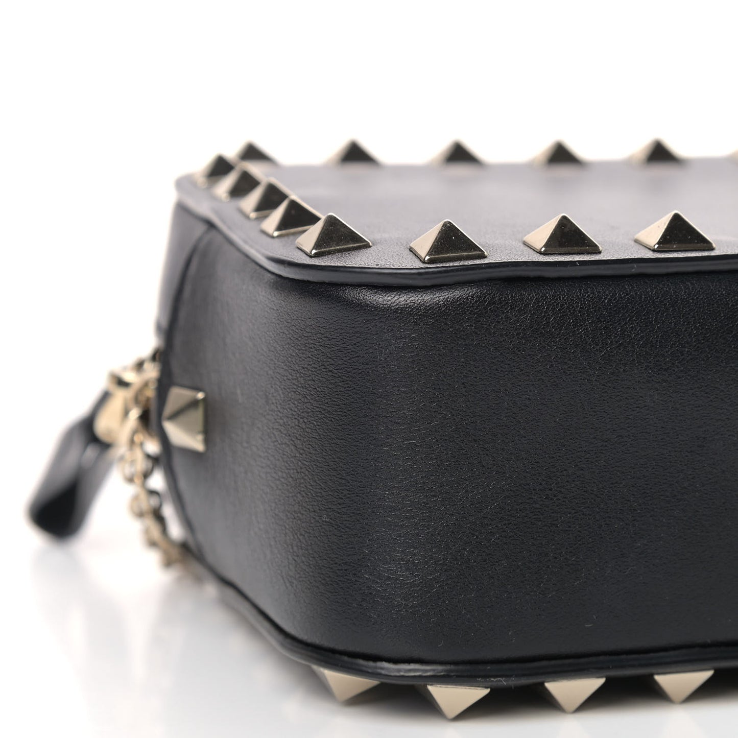 Calfskin Small Rockstud Chain Camera Crossbody Bag Black