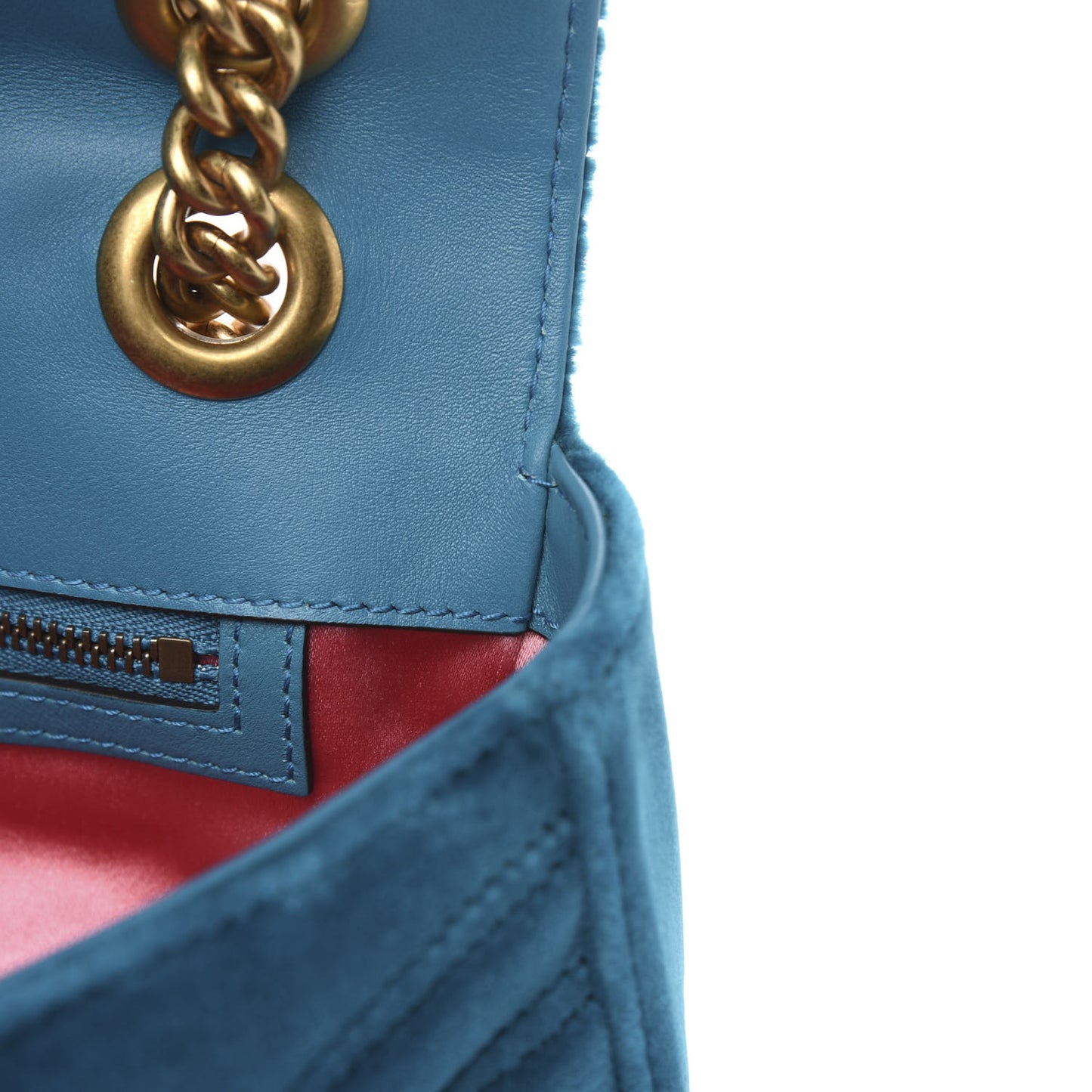 Velvet Matelasse Embroidered Small GG Marmont Shoulder Bag Pavone Cyan