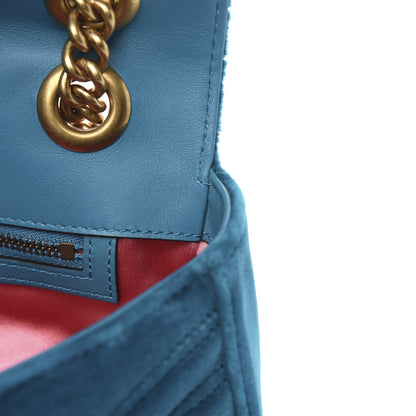 Gucci Velvet Matelasse Embroidered Small GG Marmont Shoulder Bag Pavone Cyan 10 of 12