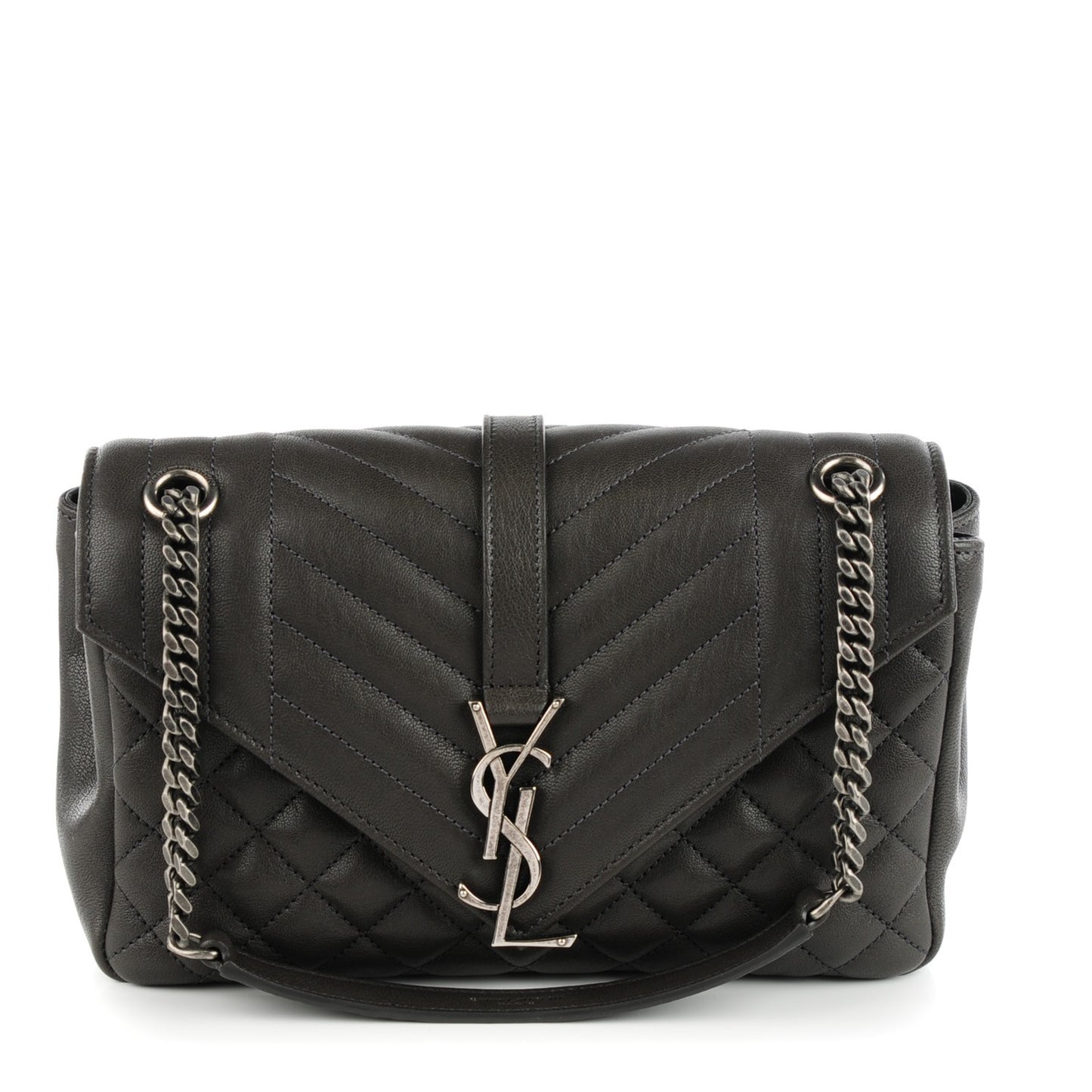Sheepskin Tri-Quilt Monogram Medium College Bag Dark Grey