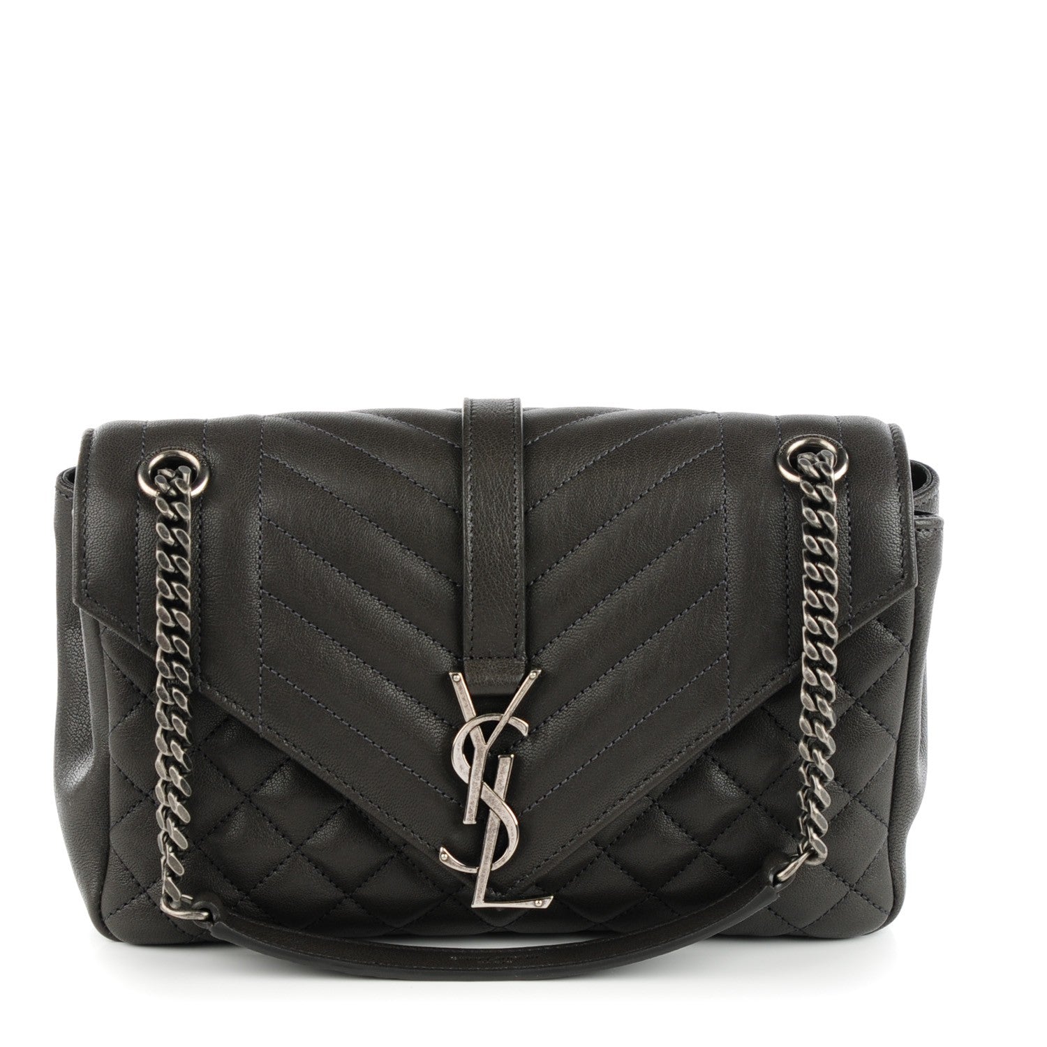 Saint Laurent Sheepskin Tri-Quilt Monogram Medium College Bag Dark Grey 1 of 8