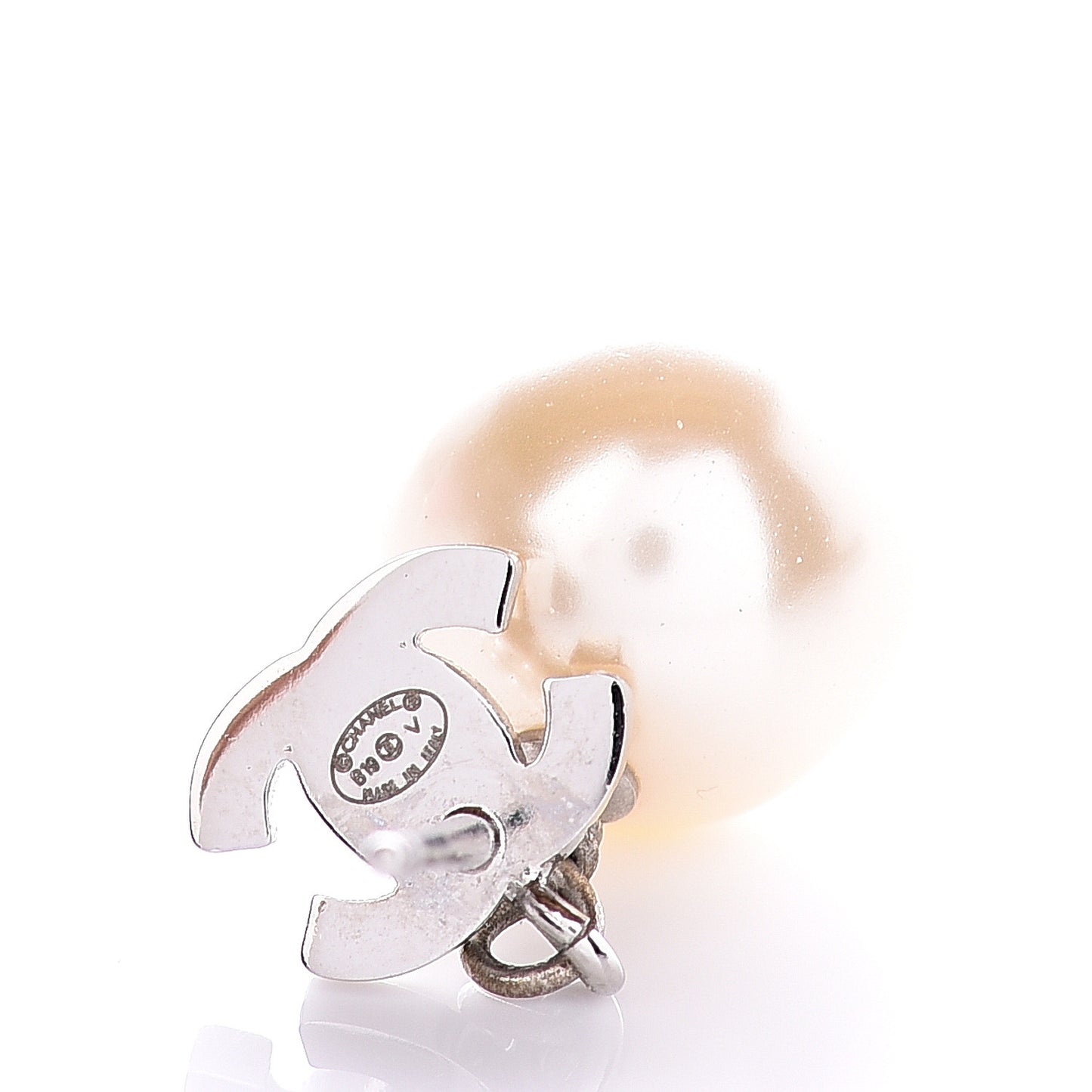 Crystal Pearl CC Drop Earrings Silver