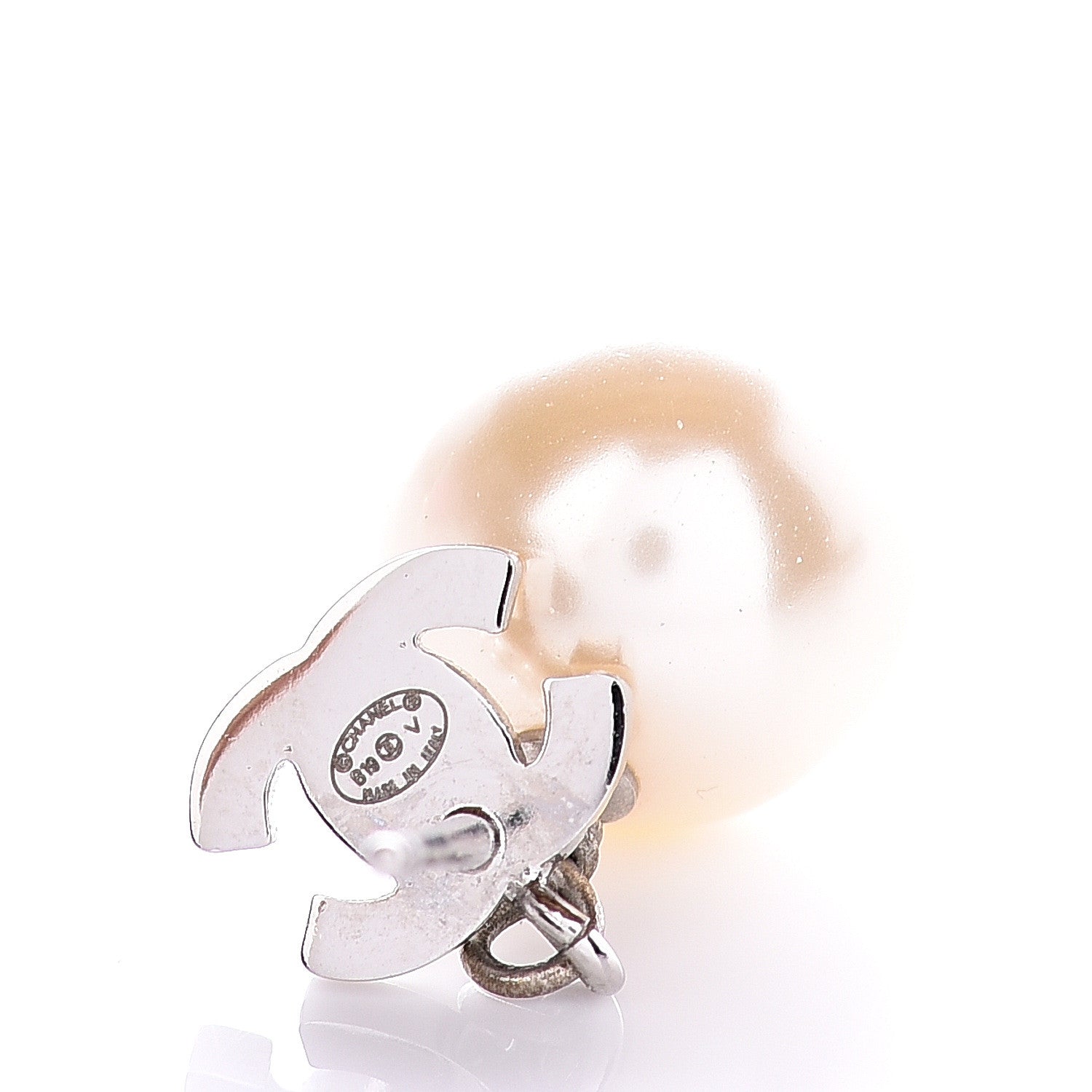 Chanel Crystal Pearl CC Drop Earrings Silver 3 of 4
