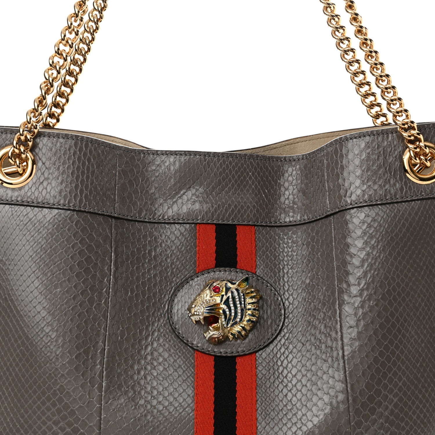 Gucci Snakeskin Large Rajah Chain Tote Dusty Grey 9 of 13