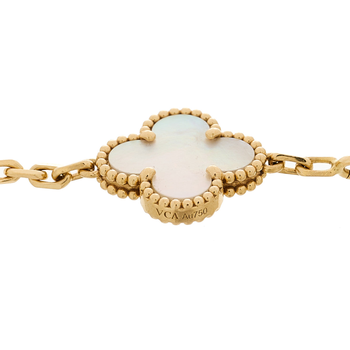 18K Yellow Gold Mother of Pearl 5 Motifs Vintage Alhambra Bracelet