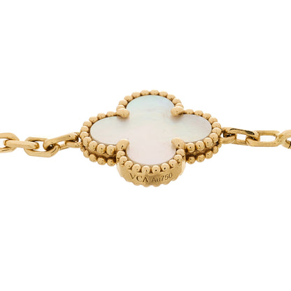 Van Cleef & Arpels 18K Yellow Gold Mother of Pearl 5 Motifs Vintage Alhambra Bracelet 4 of 5